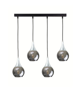 Lacrima Bar Pendant Ceiling Light Black Silver Smoky Glass Shade 4x E27-1