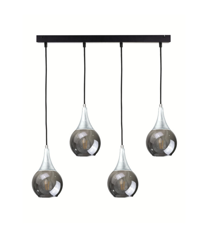 Lacrima Bar Pendant Ceiling Light Black Silver Smoky Glass Shade 4x E27-1