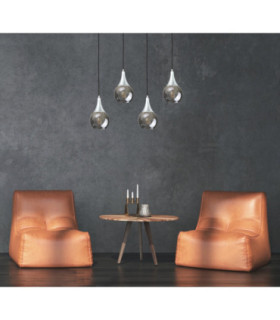 Lacrima Bar Pendant Ceiling Light Black Silver Smoky Glass Shade 4x E27-2