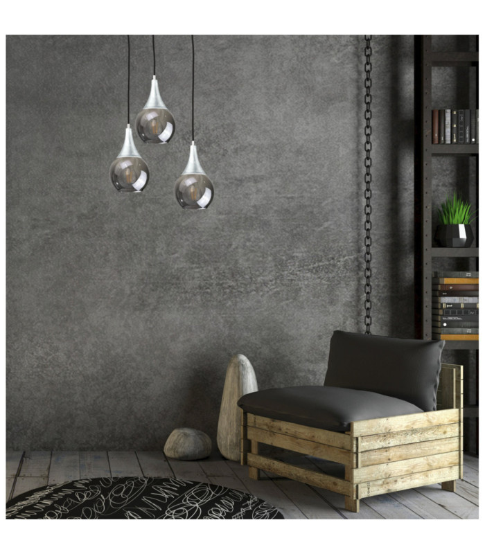 Lacrima Cluster Pendant Ceiling Light Black Silver Smoky Glass Shade 3x E27-2