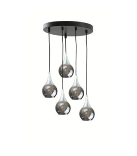 Lacrima Cluster Pendant Ceiling Light Black Silver Smoky Glass Shade 5x E27-1