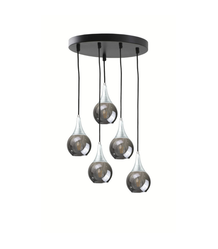 Lacrima Cluster Pendant Ceiling Light Black Silver Smoky Glass Shade 5x E27-1