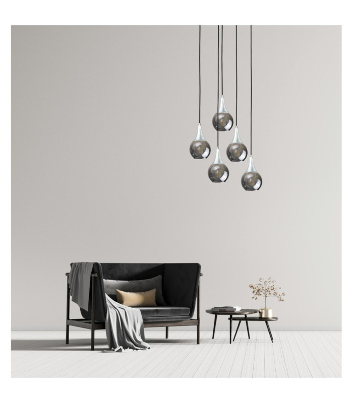 Lacrima Cluster Pendant Ceiling Light Black Silver Smoky Glass Shade 5x E27-2