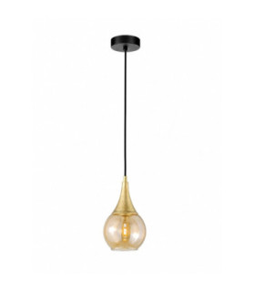 Lacrima Dome Pendant Ceiling Light Black Gold Amber Glass Shade 1x E27-1