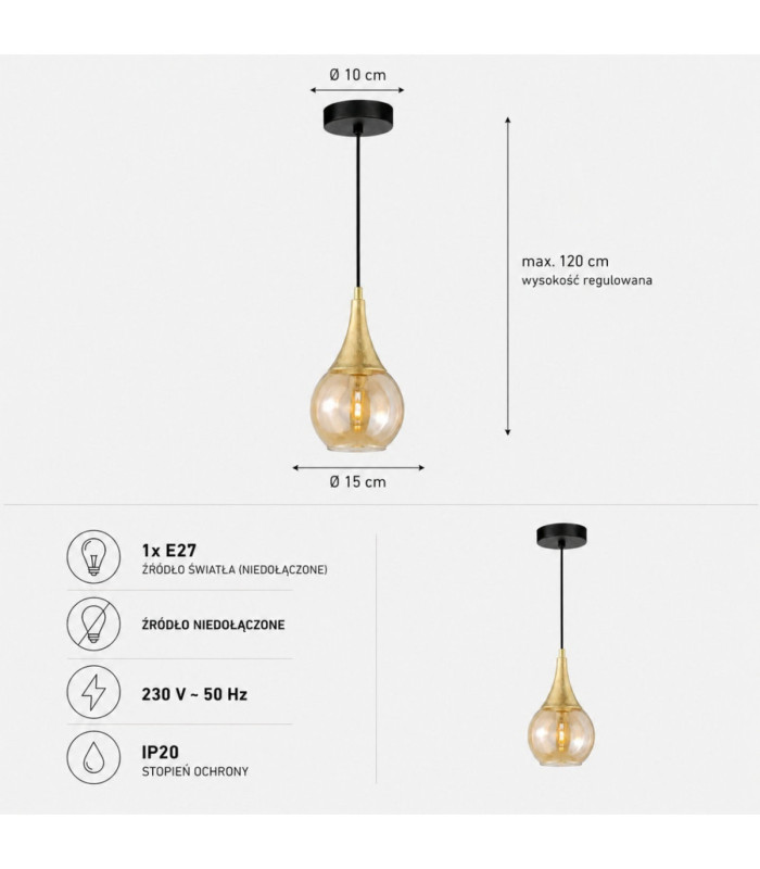 Lacrima Dome Pendant Ceiling Light Black Gold Amber Glass Shade 1x E27-4