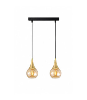 Lacrima Bar Pendant Ceiling Light Black Gold Amber Glass Shade 2x E27-1
