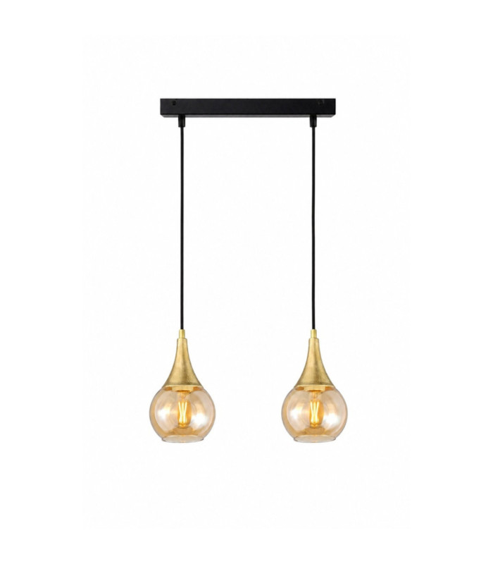 Lacrima Bar Pendant Ceiling Light Black Gold Amber Glass Shade 2x E27-1