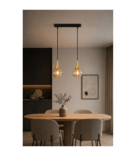 Lacrima Bar Pendant Ceiling Light Black Gold Amber Glass Shade 2x E27-2