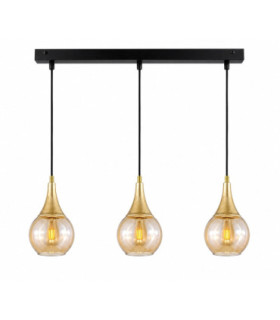 Lacrima Bar Pendant Ceiling Light Black Gold Amber Glass Shade 3x E27-1