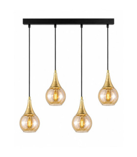 Lacrima Bar Pendant Ceiling Light Black Gold Amber Glass Shade 4x E27-1