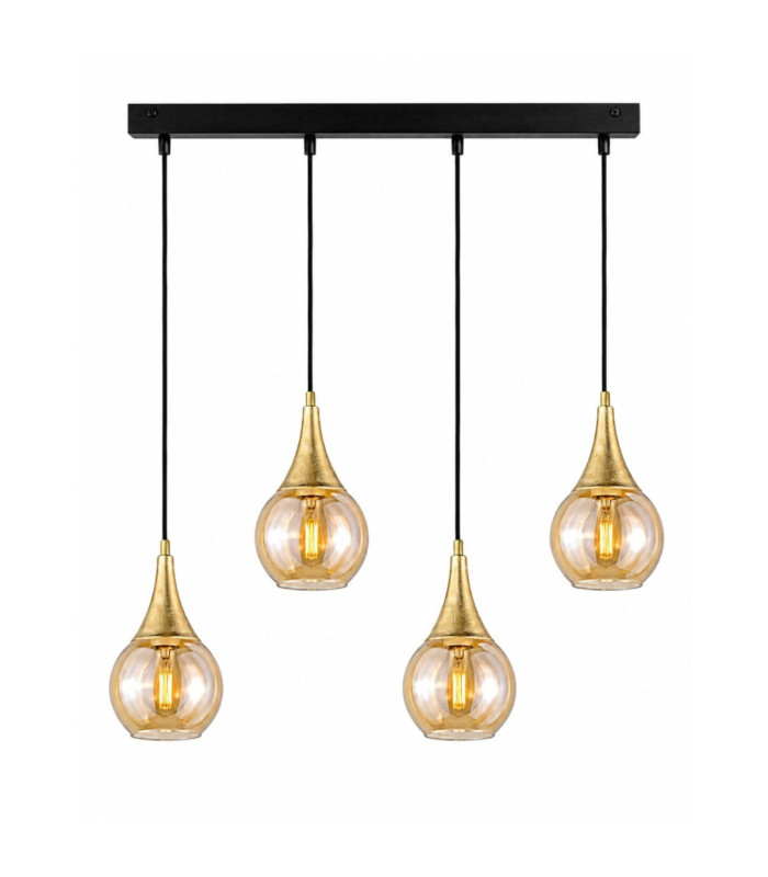 Lacrima Bar Pendant Ceiling Light Black Gold Amber Glass Shade 4x E27-1
