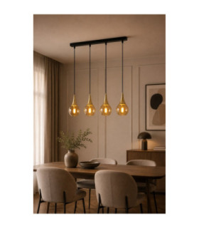 Lacrima Bar Pendant Ceiling Light Black Gold Amber Glass Shade 4x E27-2