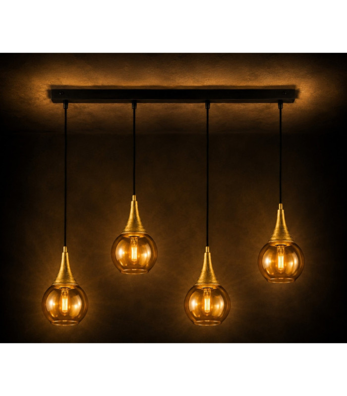 Lacrima Bar Pendant Ceiling Light Black Gold Amber Glass Shade 4x E27-5
