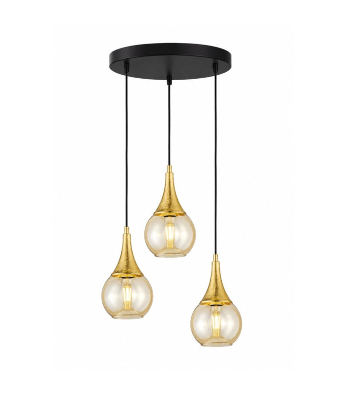 Lacrima Cluster Pendant Ceiling Light Black Gold Amber Glass Shade 3x E27