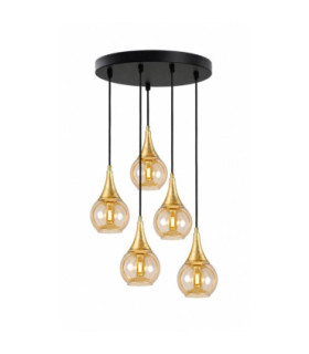Lacrima Cluster Pendant Ceiling Light Black Gold Amber Glass Shade 5x E27-1