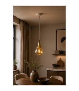 Lacrima Dome Pendant Ceiling Light White Gold Amber Glass Shade 1x E27-2