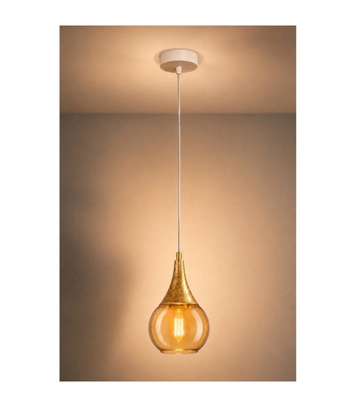Lacrima Dome Pendant Ceiling Light White Gold Amber Glass Shade 1x E27-5