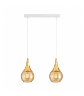Lacrima Bar Pendant Ceiling Light White Gold Amber Glass Shade 2x E27-1