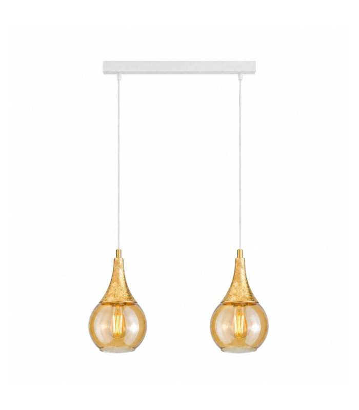 Lacrima Bar Pendant Ceiling Light White Gold Amber Glass Shade 2x E27-1