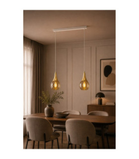 Lacrima Bar Pendant Ceiling Light White Gold Amber Glass Shade 2x E27-2