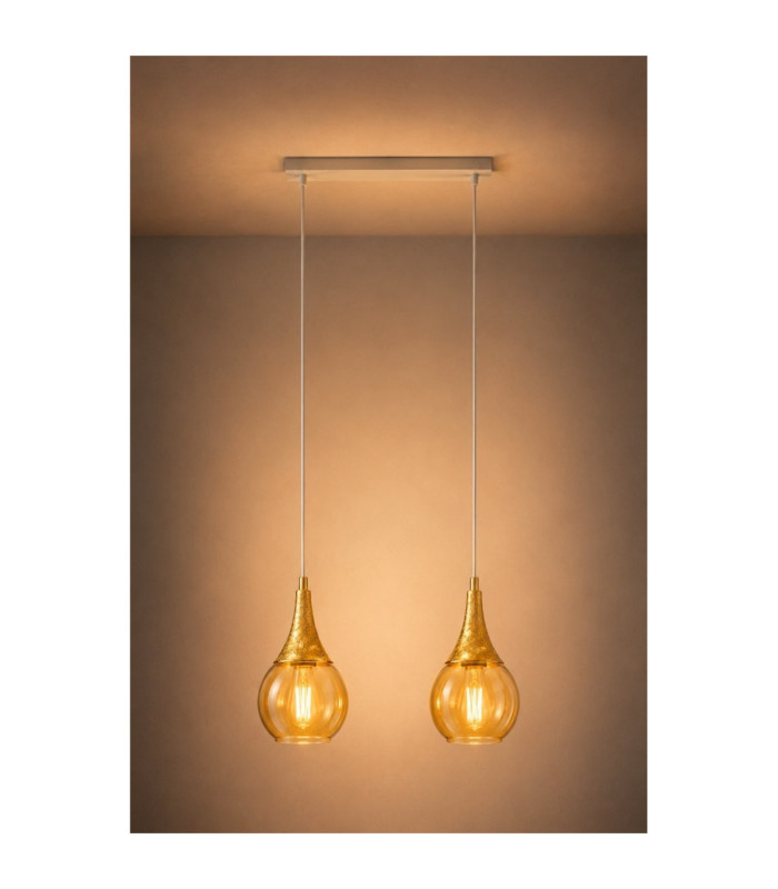 Lacrima Bar Pendant Ceiling Light White Gold Amber Glass Shade 2x E27-5