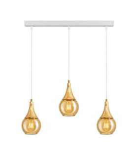 Lacrima Bar Pendant Ceiling Light White Gold Amber Glass Shade 3x E27-1