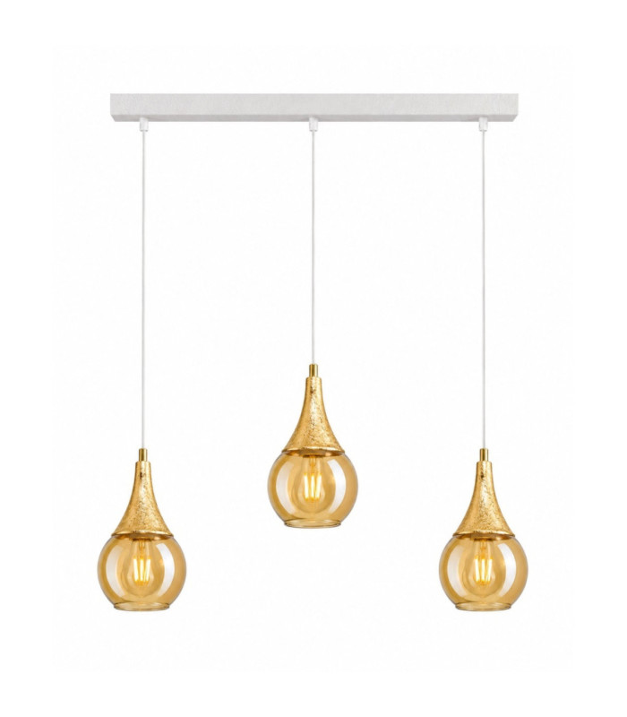 Lacrima Bar Pendant Ceiling Light White Gold Amber Glass Shade 3x E27-1