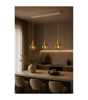 Lacrima Bar Pendant Ceiling Light White Gold Amber Glass Shade 3x E27-2