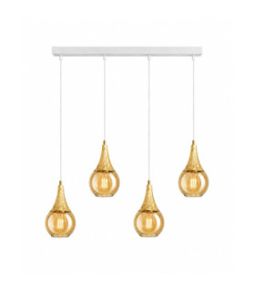 Lacrima Bar Pendant Ceiling Light White Gold Amber Glass Shade 4x E27-1