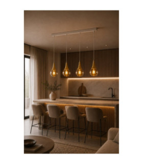 Lacrima Bar Pendant Ceiling Light White Gold Amber Glass Shade 4x E27-2