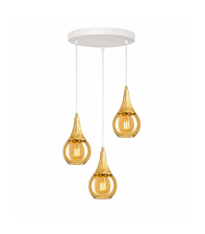 Lacrima Cluster Pendant Ceiling Light White Gold Amber Glass Shade 3x E27-1