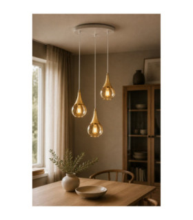 Lacrima Cluster Pendant Ceiling Light White Gold Amber Glass Shade 3x E27-2