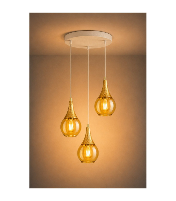 Lacrima Cluster Pendant Ceiling Light White Gold Amber Glass Shade 3x E27-5