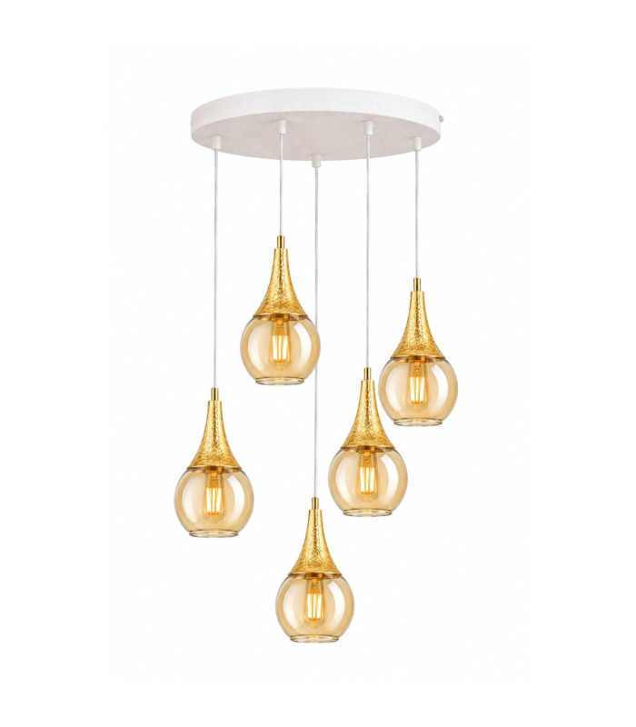 Lacrima Cluster Pendant Ceiling Light White Gold Amber Glass Shade 5x E27-1