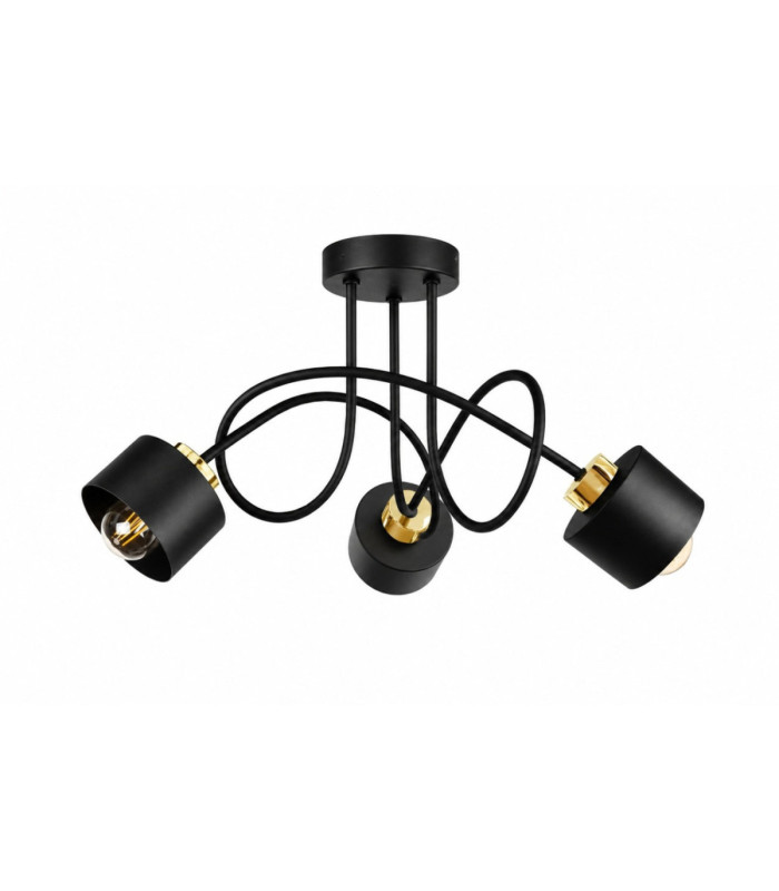 Simply Curved Multi Arm Semi Flush Ceiling Lamp Black Gold 3x E27-1