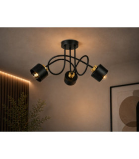 Simply Curved Multi Arm Semi Flush Ceiling Lamp Black Gold 3x E27-2