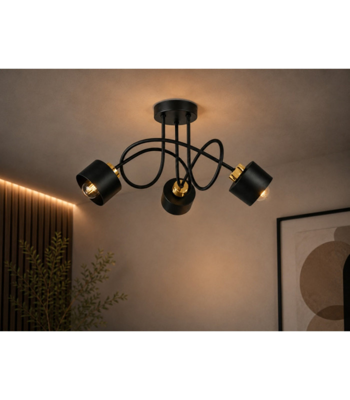 Simply Curved Multi Arm Semi Flush Ceiling Lamp Black Gold 3x E27-2