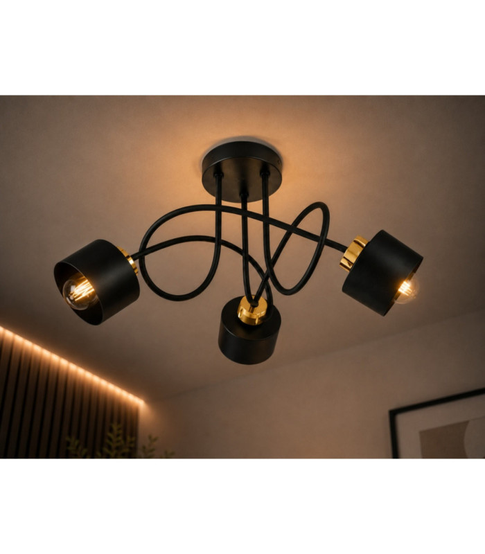 Simply Curved Multi Arm Semi Flush Ceiling Lamp Black Gold 3x E27-3