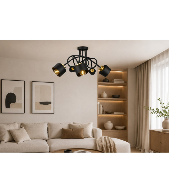 Simply Curved Multi Arm Semi Flush Ceiling Lamp Black Gold 5x E27-3
