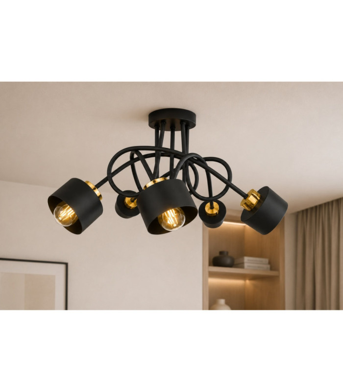 Simply Curved Multi Arm Semi Flush Ceiling Lamp Black Gold 5x E27-4