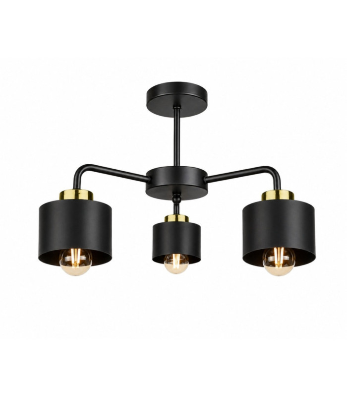 Simply Multi Arm Semi Flush Ceiling Lamp Black Gold 3x E27-1
