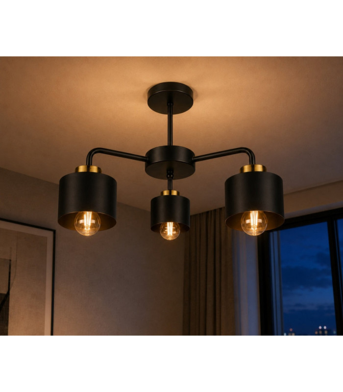 Simply Multi Arm Semi Flush Ceiling Lamp Black Gold 3x E27-3