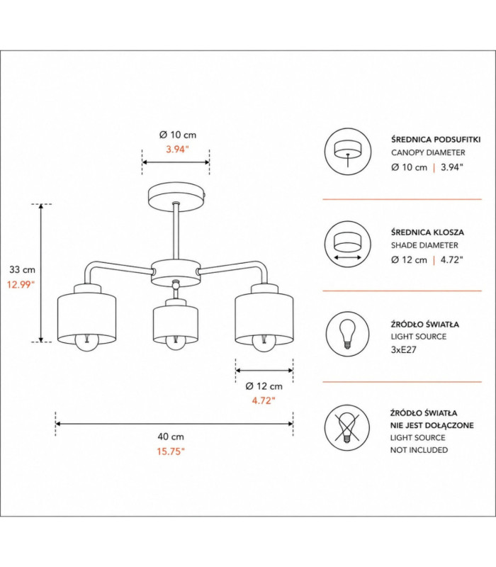 Simply Multi Arm Semi Flush Ceiling Lamp Black Gold 3x E27-4