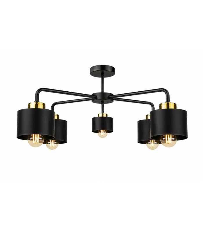 Simply Multi Arm Semi Flush Ceiling Lamp Black Gold 5x E27-1