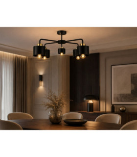Simply Multi Arm Semi Flush Ceiling Lamp Black Gold 5x E27-2