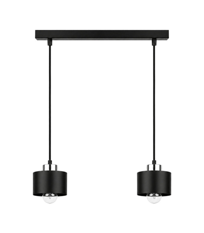 Simply Bar Pendant Ceiling Light Black Silver 2x E27-1