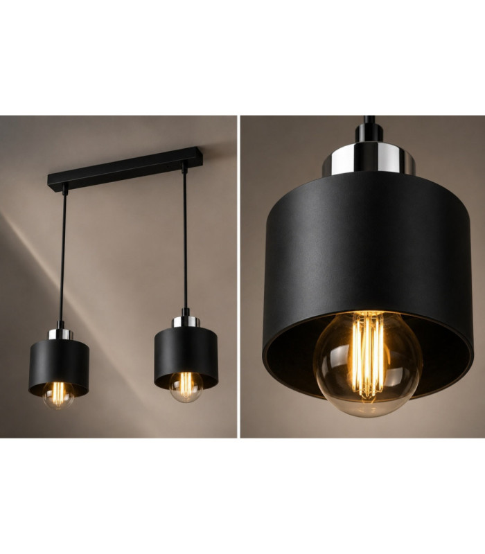 Simply Bar Pendant Ceiling Light Black Silver 2x E27-3