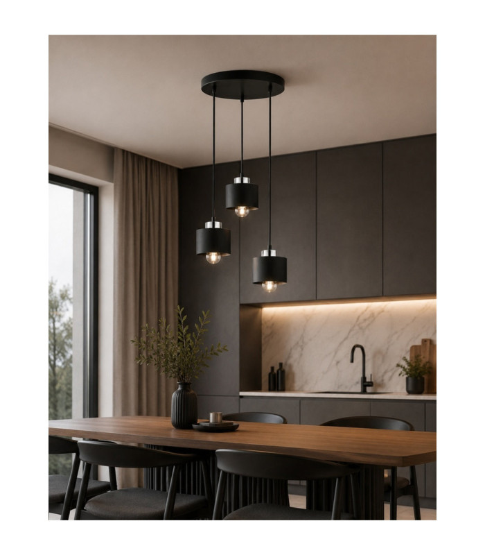 Simply Cluster Pendant Ceiling Light Black Silver 3x E27-2