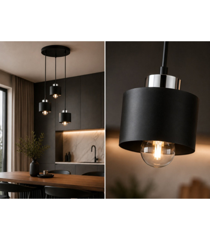Simply Cluster Pendant Ceiling Light Black Silver 3x E27-3