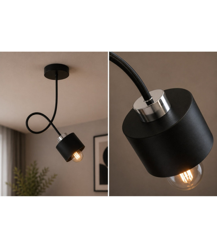 Simply Semi Flush Ceiling Light Black Silver 1x E27-3